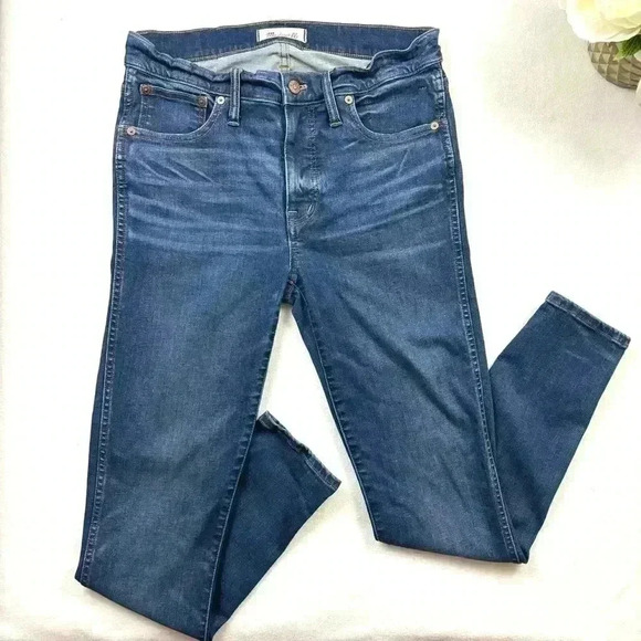 MADEWELL 9” Highrise Skinny Med Wash Faded Whisker Stretch Ankle Jean Size 29 - Picture 1 of 15